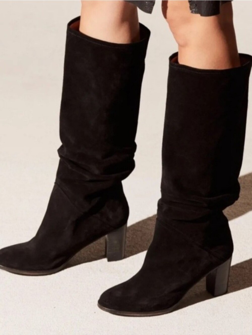 Free People Tennison black Suede tall boots 38 Boho Fall Slouchy Leather